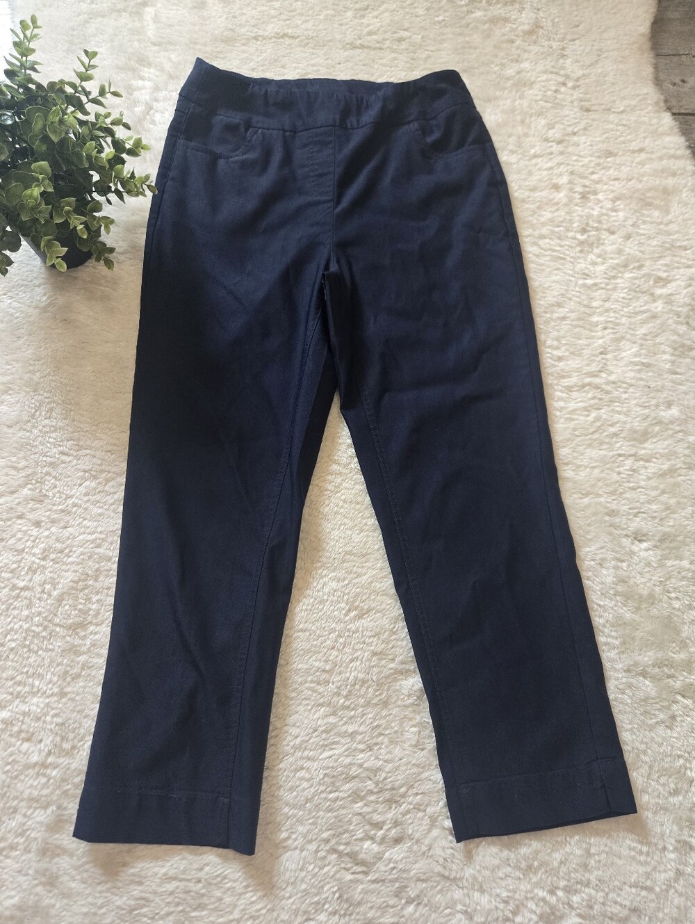 Lulu-B Navy Blue Pull-On Cropped Coastal Casual Resortwear Cropped Capri Pants 8
